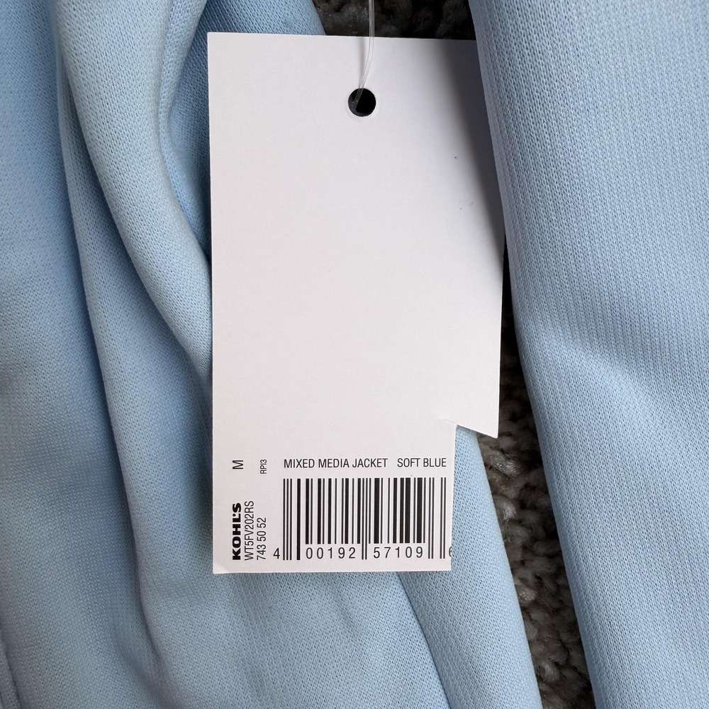 Tek Gear Mixed Media Jacket Womens Medium Soft Blue Hooded Fleece Full Zip - Picture 2 of 11